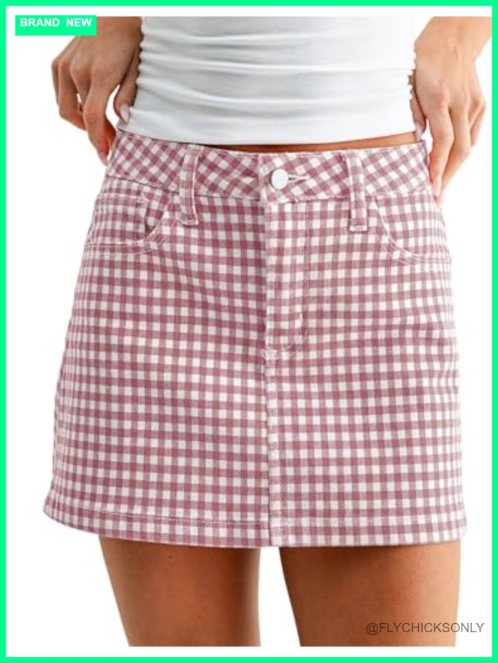 Gingham Mini Skirt Low Rise Plaid Y2K Cute Summer Skirt with Pockets